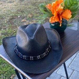 Elegant Black Western Hat with Beaded Trim